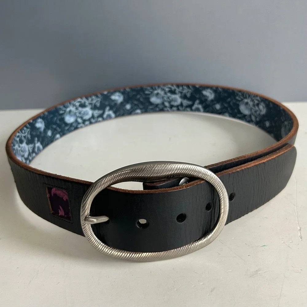 Robert Graham Brown Leather Belt men's 38 Chunky Buckle Patchwork Statement